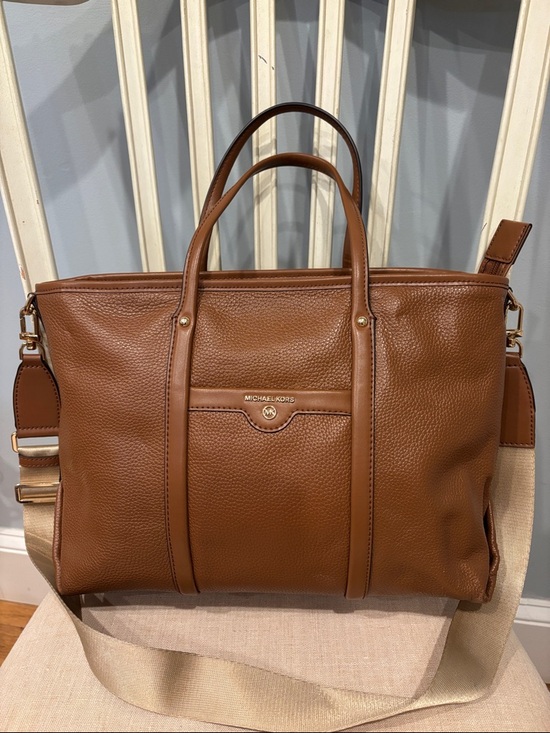Michael Kors Handbags - Michael Kors Beck Cognac Pebbled Leather Laptop convertible Tote